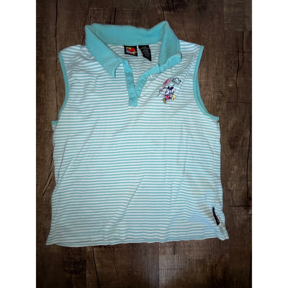 Vintage Mickey Unlimited Minnie Mouse Sleeveless Polo Shirt Teal Stripe Large